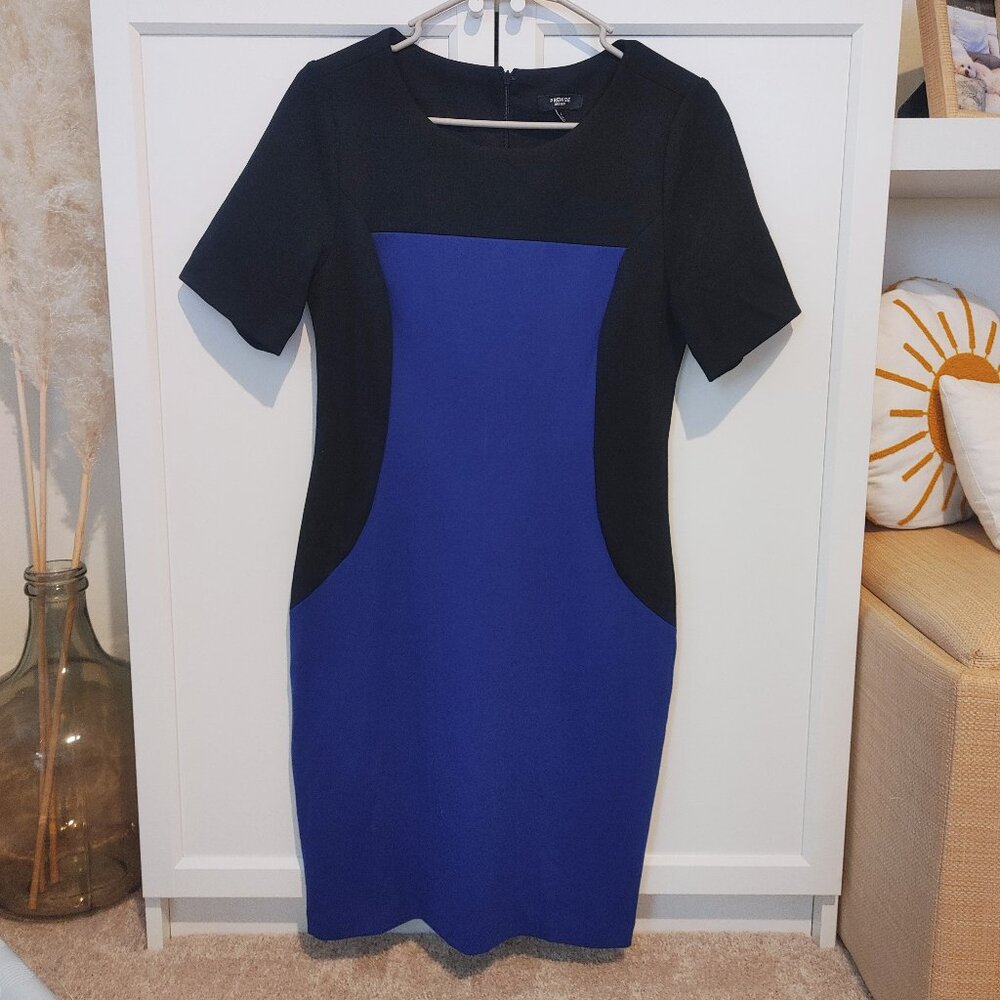PREMISE Color-block Blue & Black Career Sheath Dress - Size 6 - Picture 1 of 4